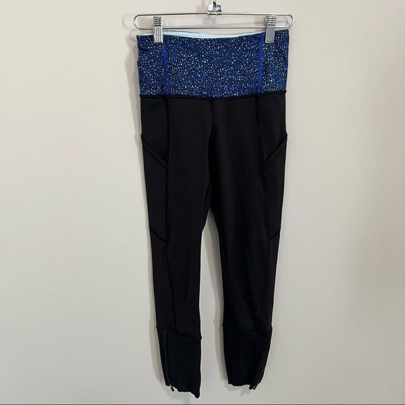 Lululemon Rebel Runner Crop Black  Zippered Ankle Side Pocket Leggings - Picture 5 of 16